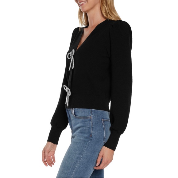 NWT Express Sparkle Bow Cardigan SOLD OUT Puff Sleeve Black XL - Picture 11 of 15